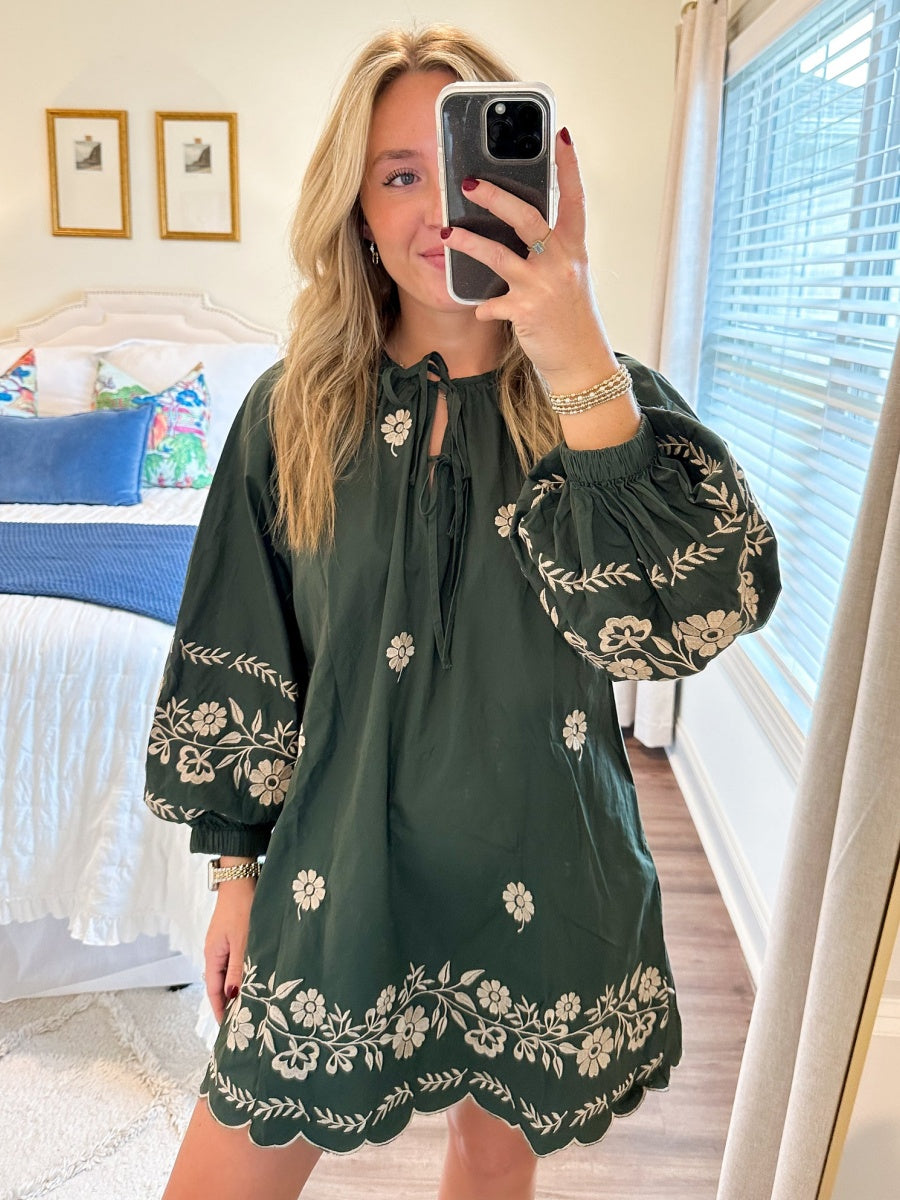 Embroidered Casual Long-Sleeved Dress