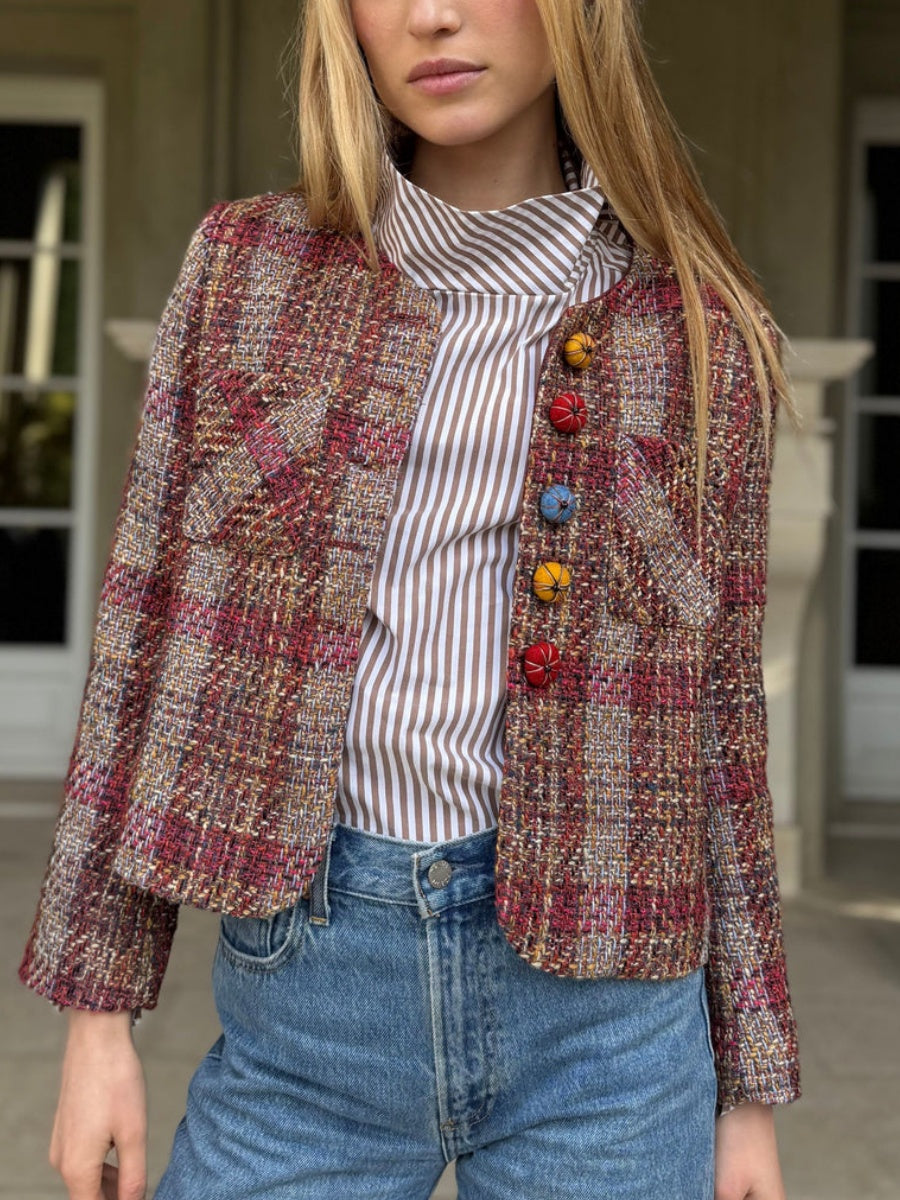 Burgundy and Taupe Plaid Jacket