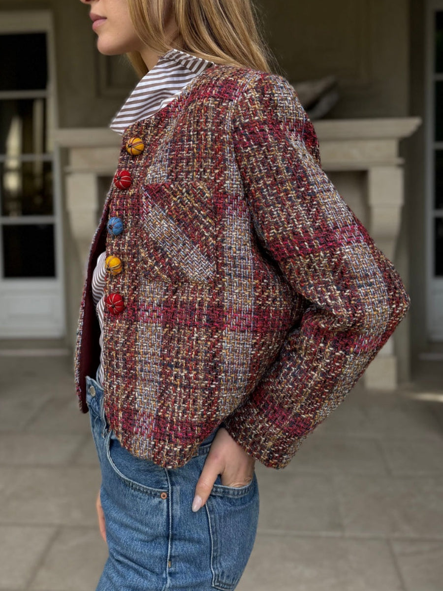 Burgundy and Taupe Plaid Jacket