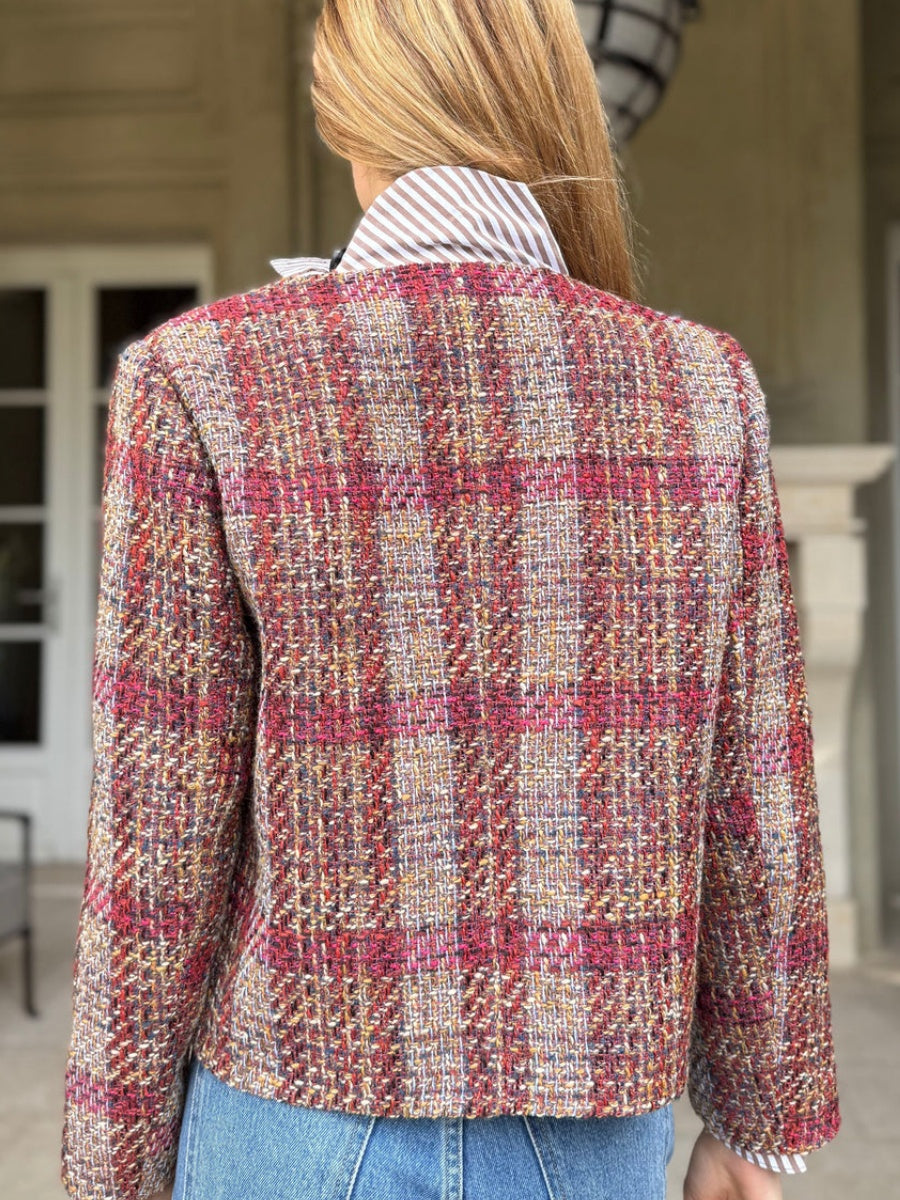 Burgundy and Taupe Plaid Jacket