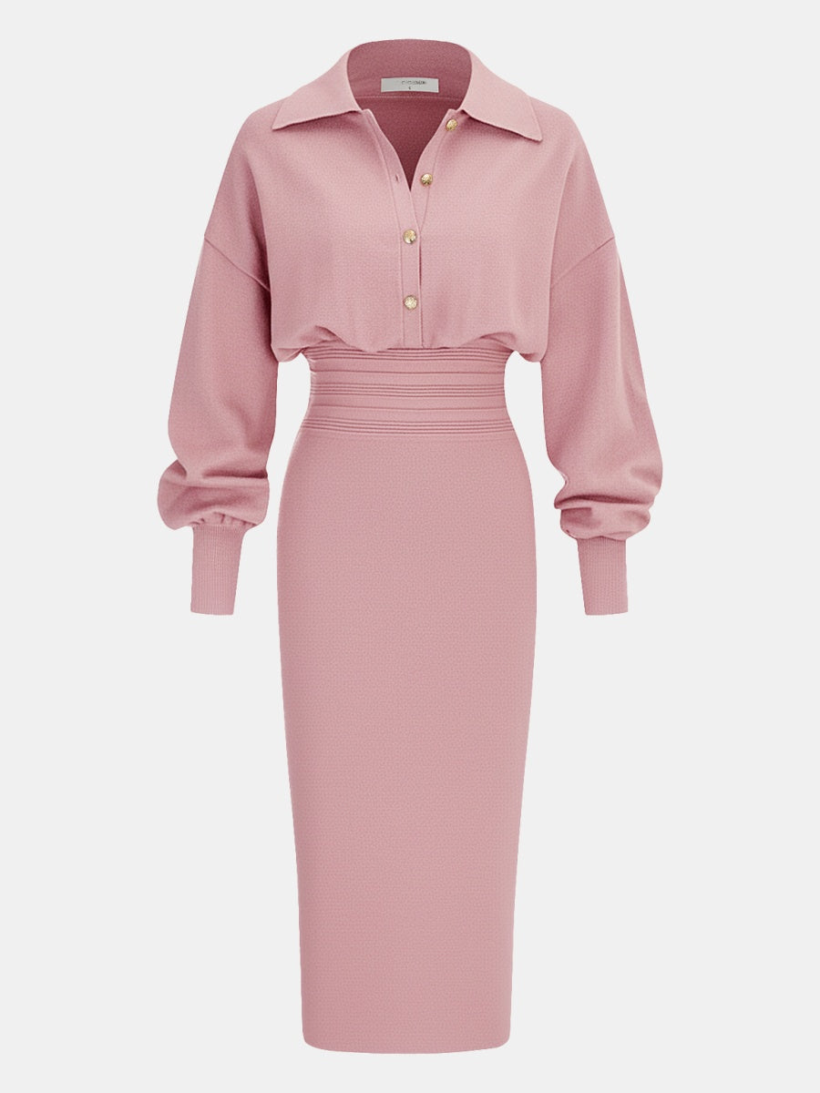 Cinched Waist Knit Shirt Dress