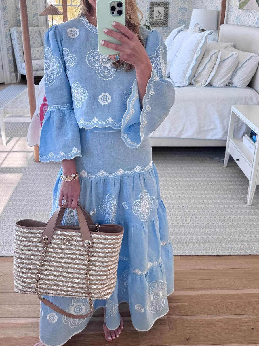 Linen Tiered Skirt Set