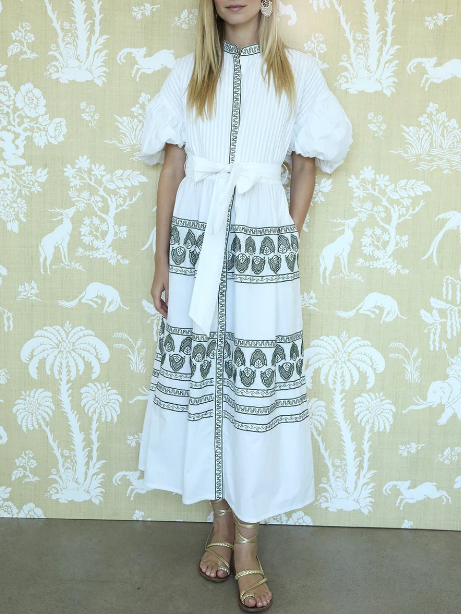 Green Leaf Embroidery Dress