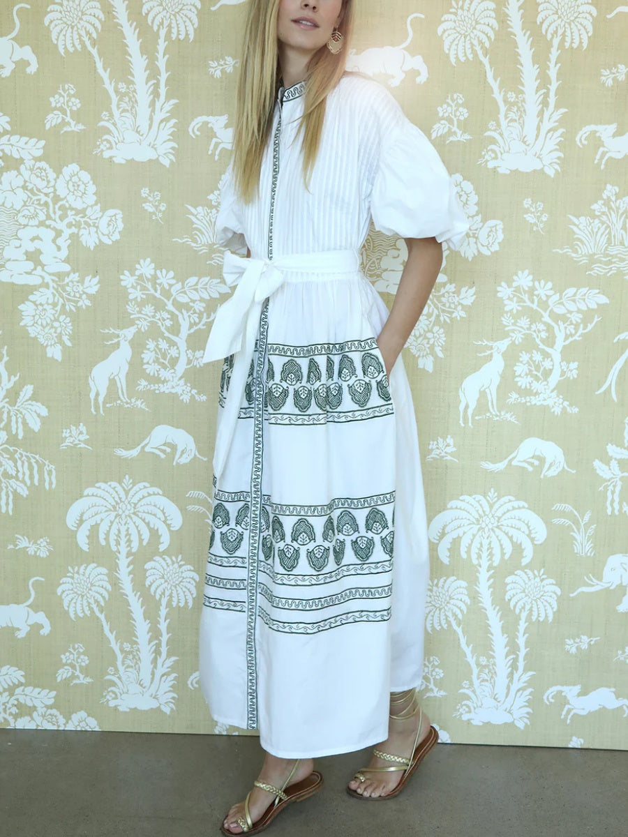 Green Leaf Embroidery Dress