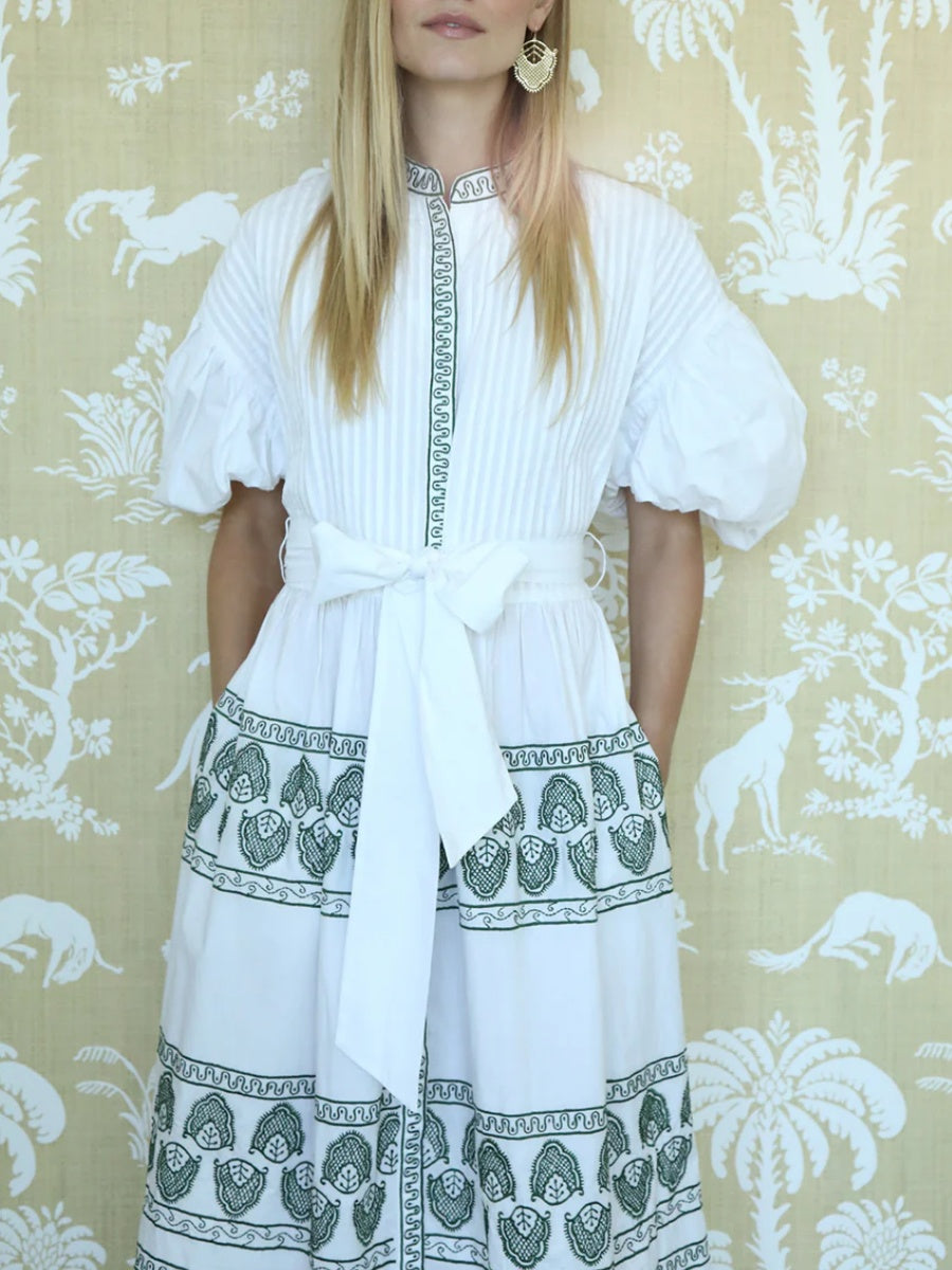 Green Leaf Embroidery Dress