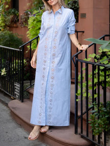 Blue & White Maxi Shirt Dress