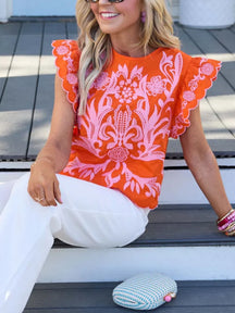 Orange Embroidered Top