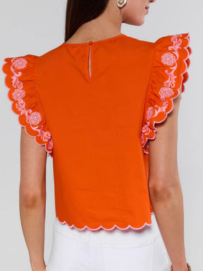 Orange Embroidered Top