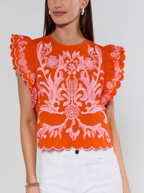 Orange Embroidered Top