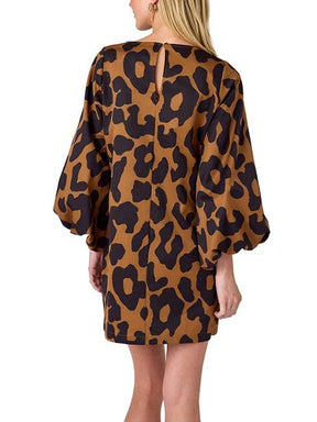 Puff Sleeve Leopard Mini Shift Dress