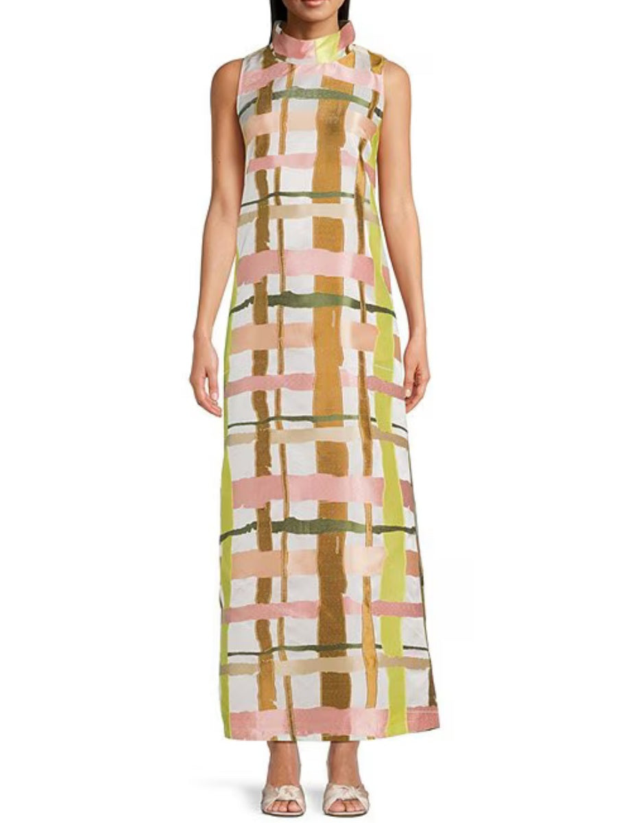 Mock Neck Sleeveless Shift Maxi Dress