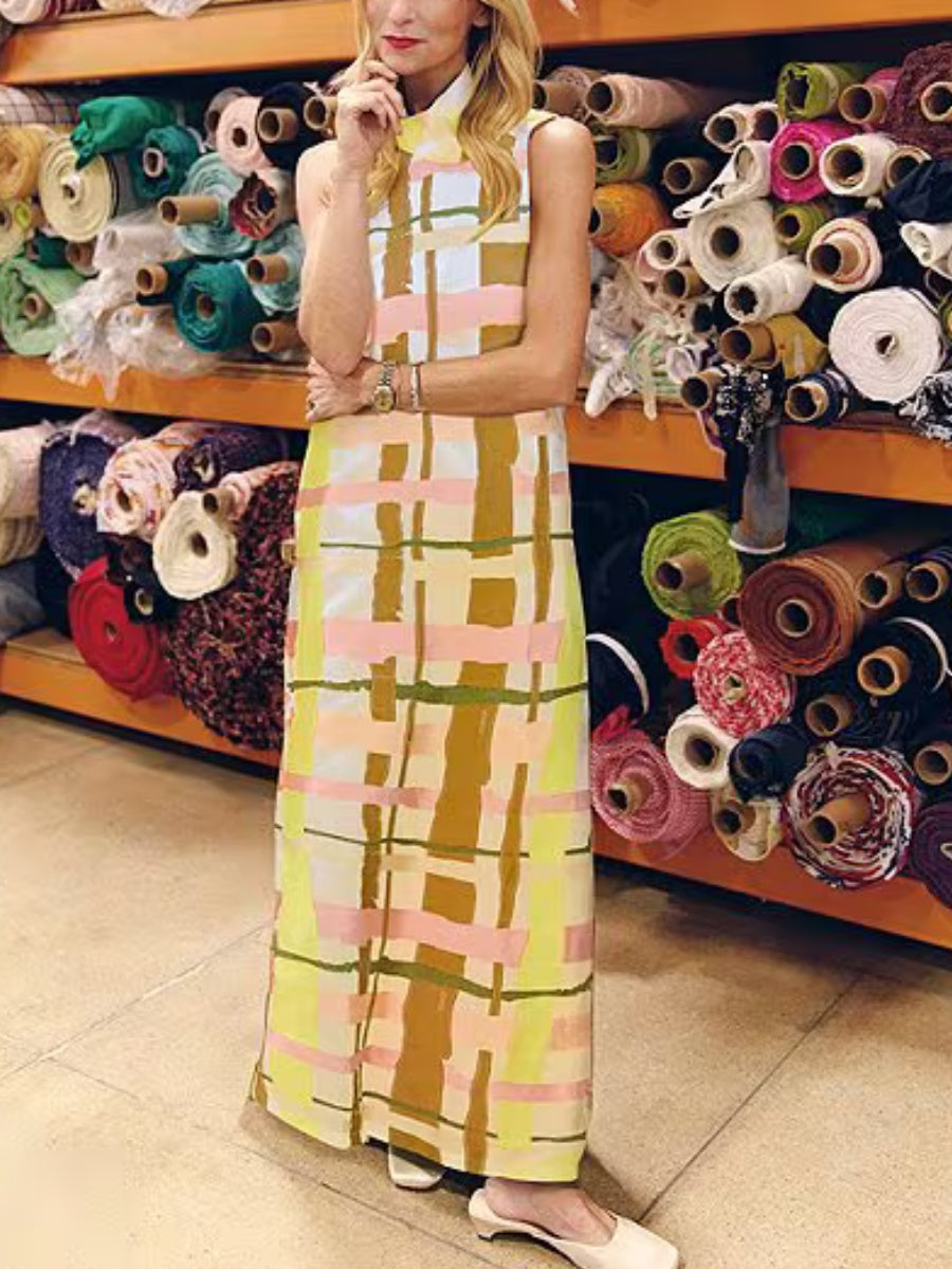 Mock Neck Sleeveless Shift Maxi Dress