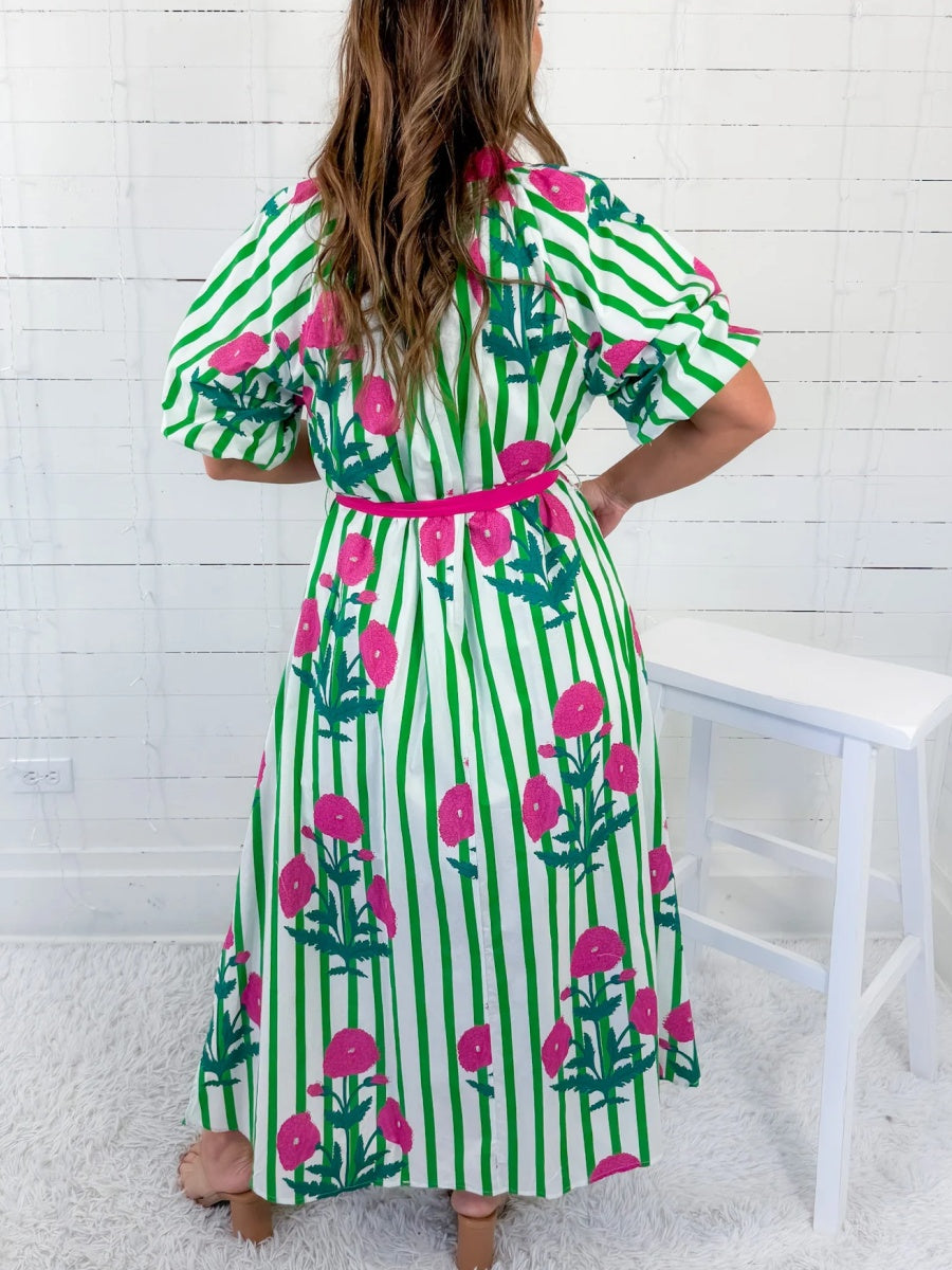 Green Floral Mix Maxi Dress