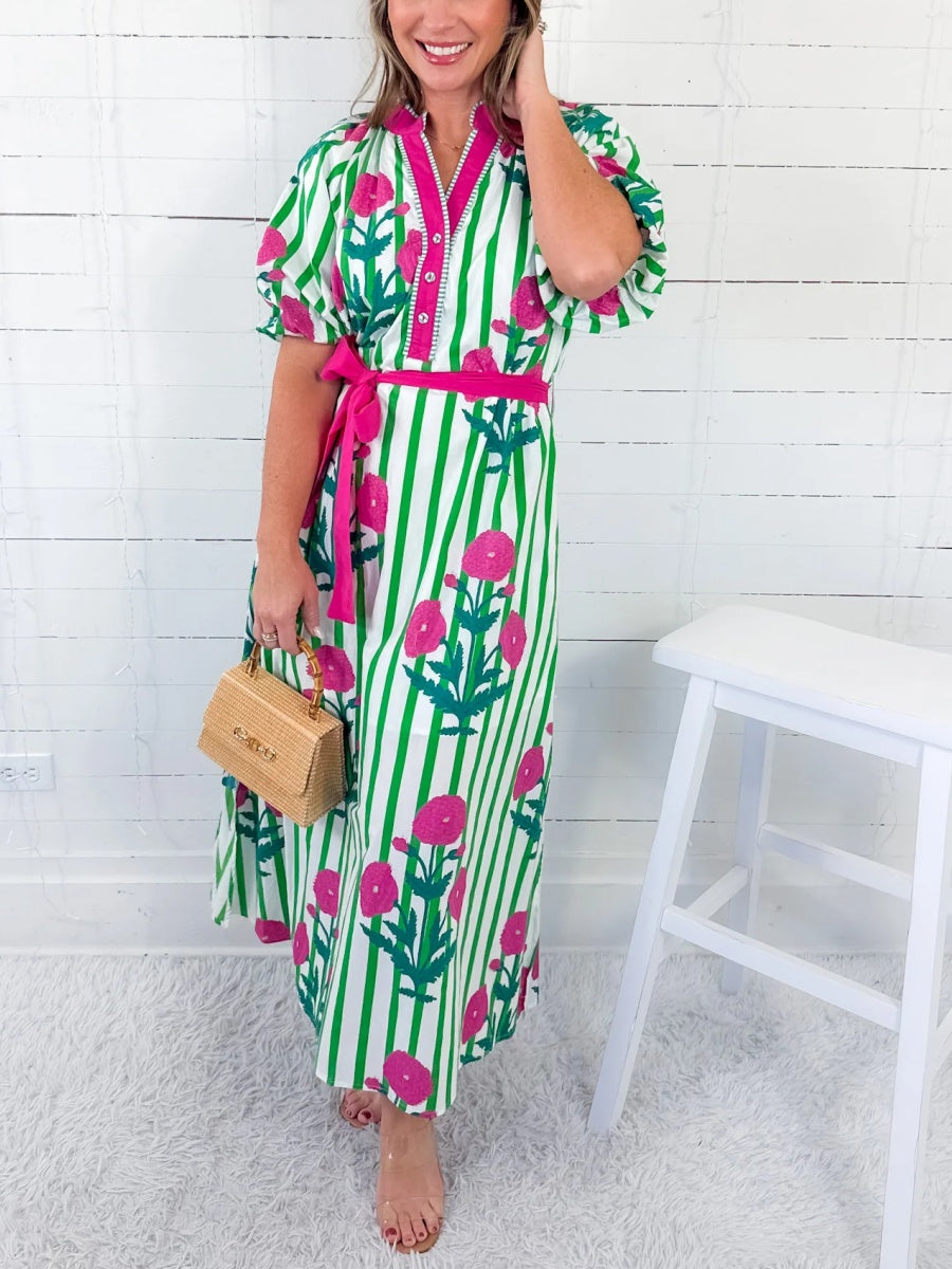 Green Floral Mix Maxi Dress