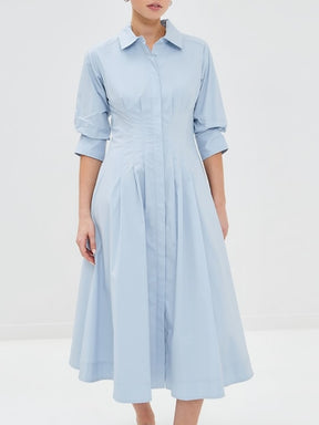 Ruched Sleeves Midi Dress