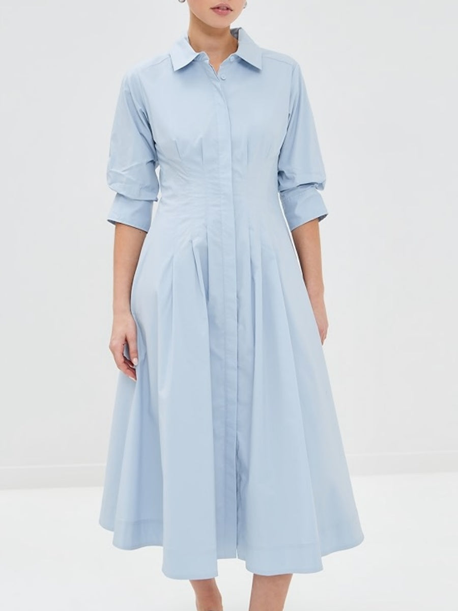 Ruched Sleeves Midi Dress