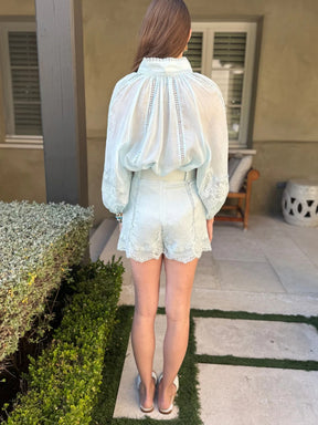 Sky Blue Linen and Lace Set