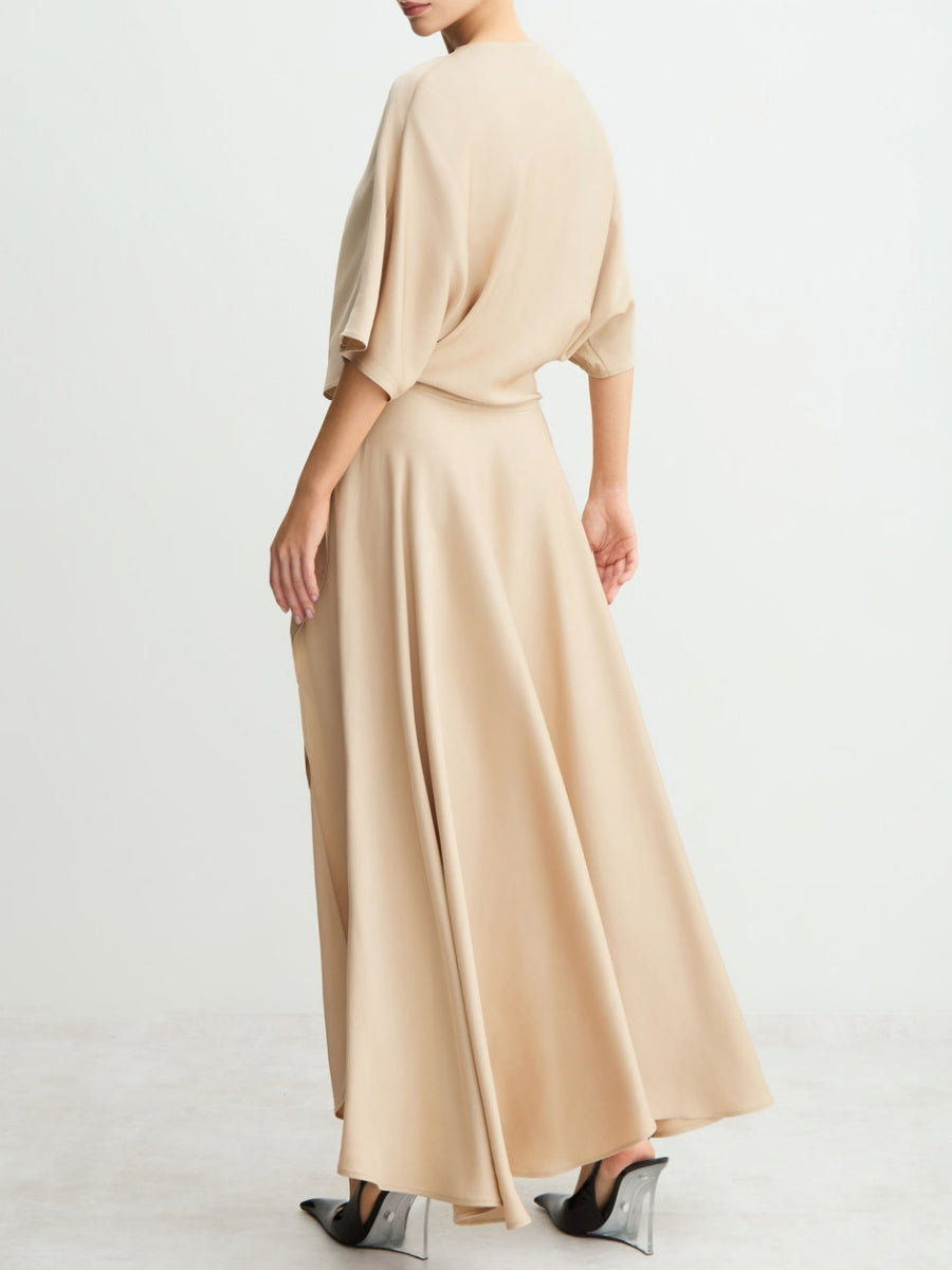 Flowy Midi Dress With Wrap Skirt