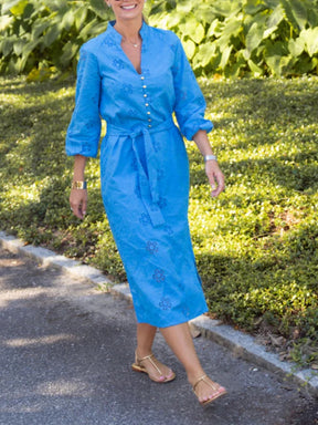 Long Blouson Sleeves Dress