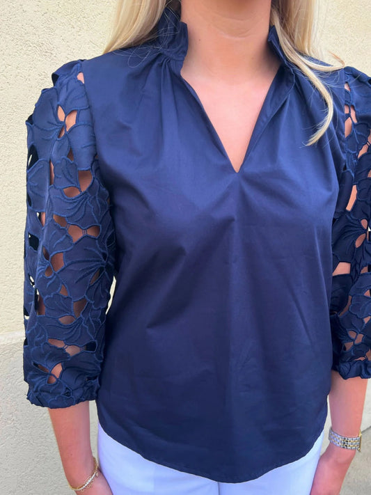 Eyelet Sleeve Detail Top