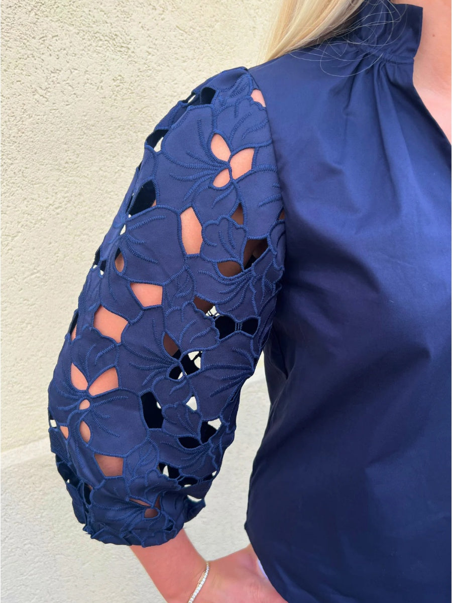 Eyelet Sleeve Detail Top