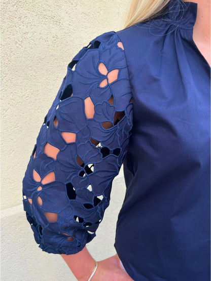 Eyelet Sleeve Detail Top