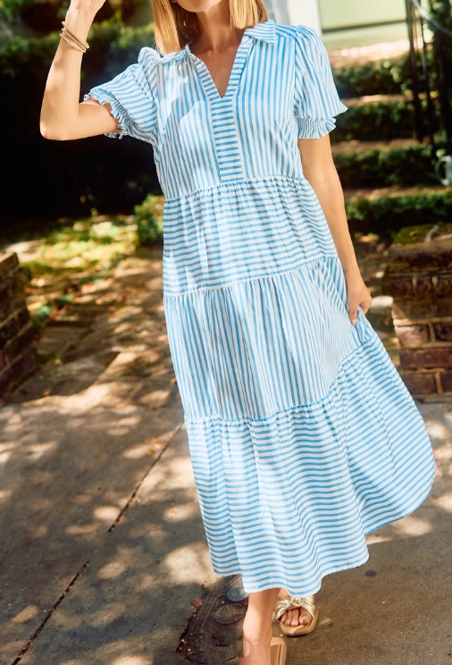 Loose Casual Stripe Midi Dress