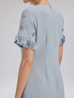 Elegant Beaded Floral-Trim Dress