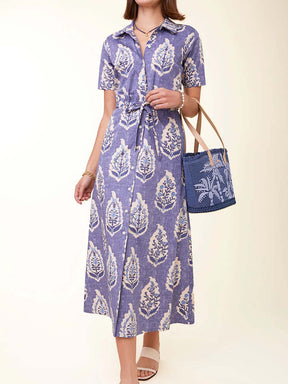 Printed Drawstring Waist Ruffled Dress
