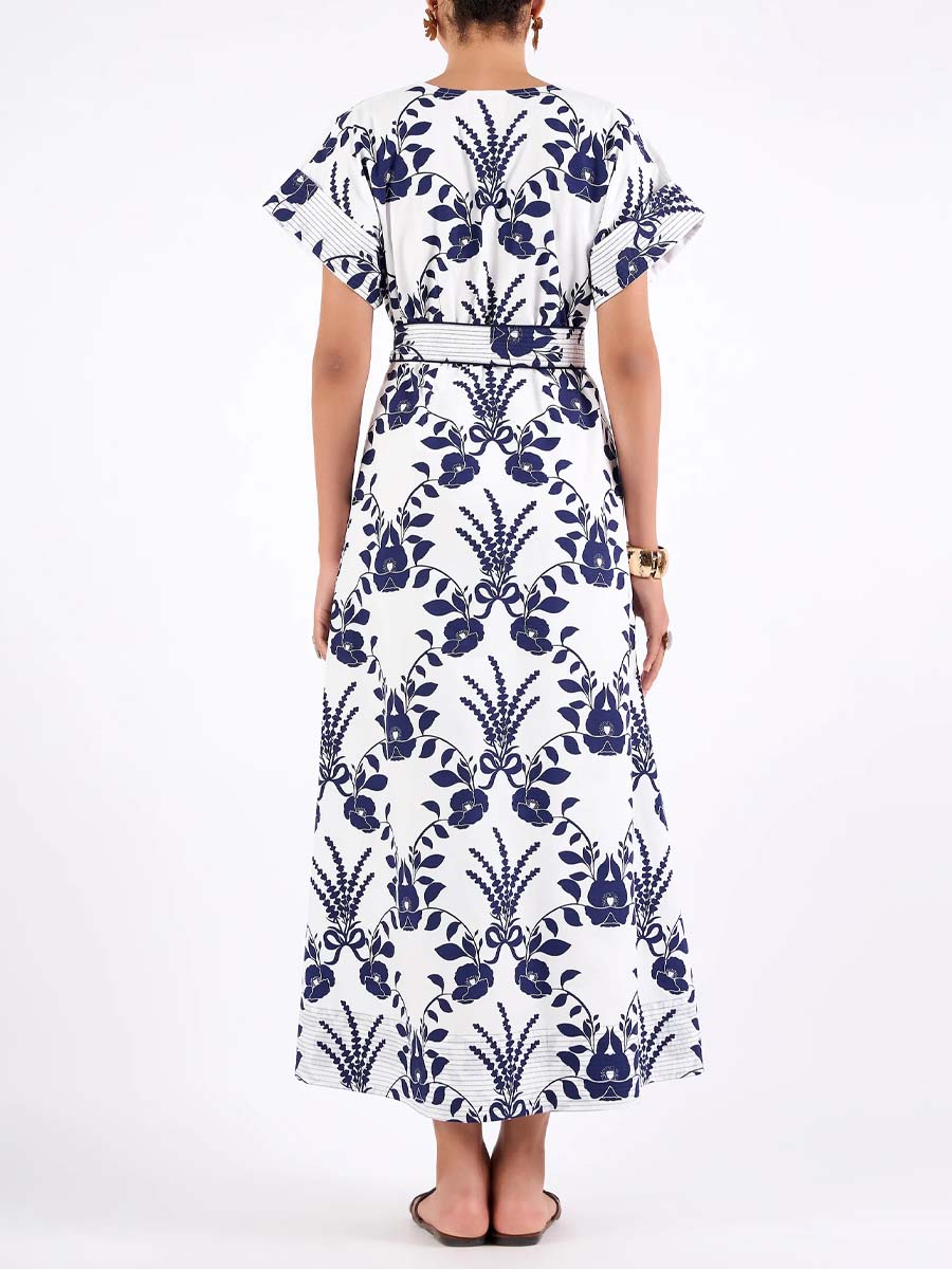 Printed V-neck Belted Maxi Dress