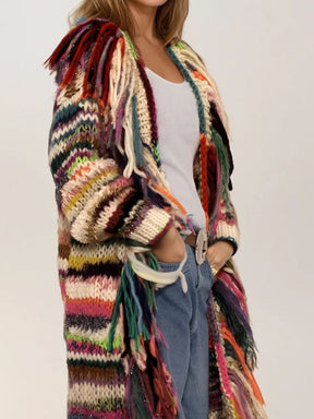 Multicolor Sweater Fringed Cardigan