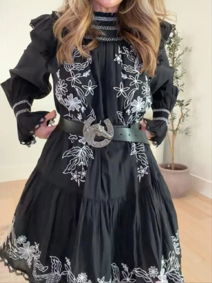 Embroidered Long Sleeve Mini Dress