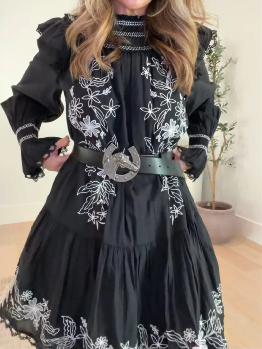 Embroidered Long Sleeve Mini Dress