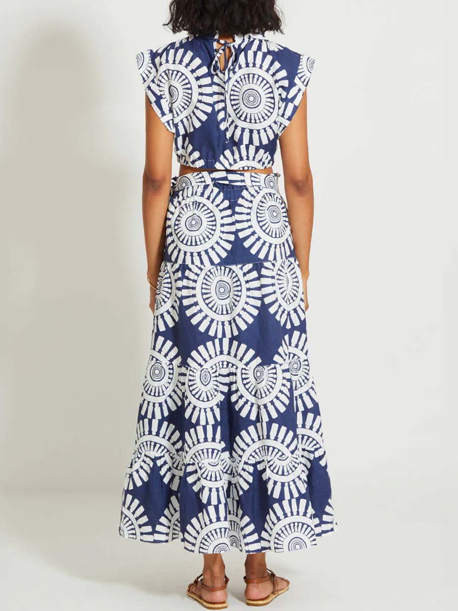 Printed Ruffled Two Pieces Dress
