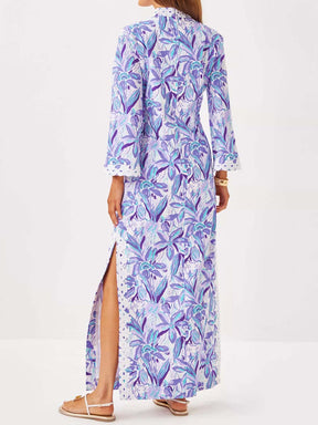 Printed Slit Hem Lace Maxi Dress