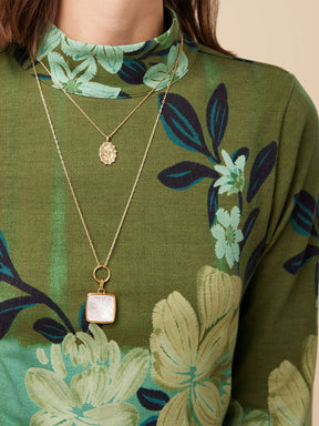 Mock Neck Printed 3/4 Sleeve Length Dress