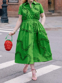 Ruffled Short Sleeve Midi Dress