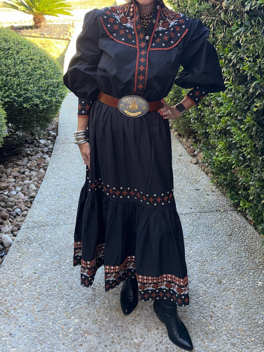 Embroidered Buttoned Shirt & Tiered Maxi Skirt