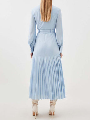 Balloon Sleeve Pleated Patchwork Dress