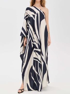 One-shoulder Printed Loose Maxi Dress