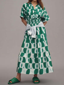 Printed V-neck Smocked Waist Maxi Dress