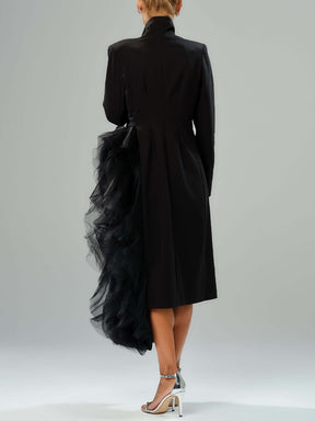 Asymmetric Layered Tulle High Collar Coat