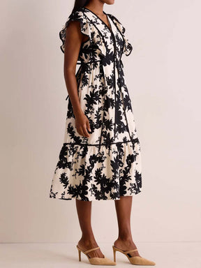Floral Print V-neck Flutter Sleeve Dress