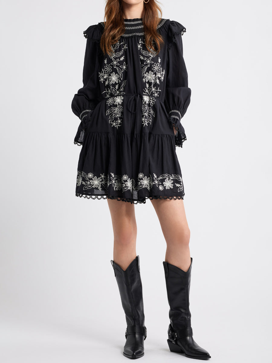 Embroidered Long Sleeve Mini Dress