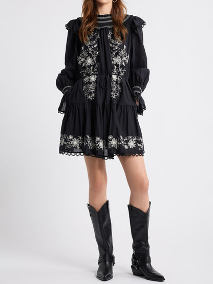 Embroidered Long Sleeve Mini Dress