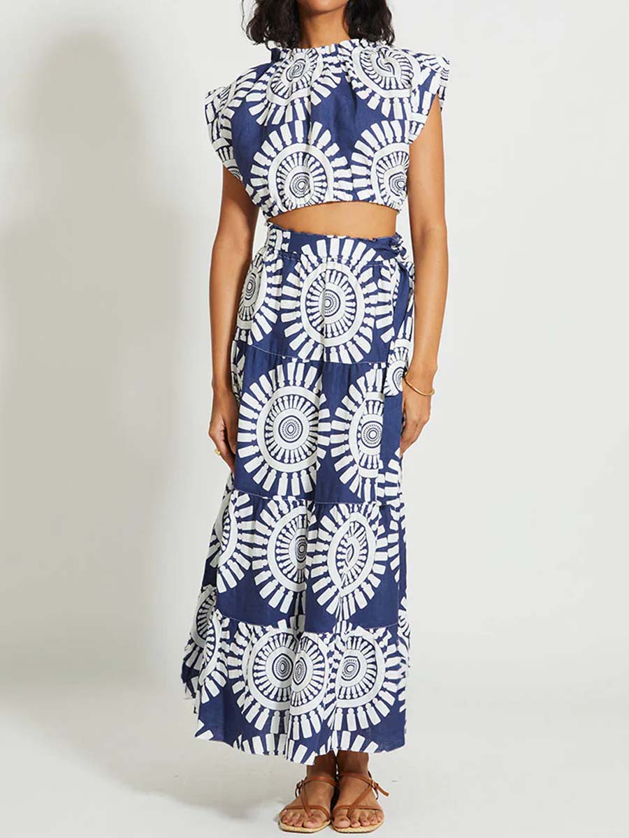 Printed Ruffled Two Pieces Dress