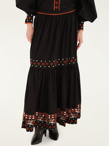 Embroidered Buttoned Shirt & Tiered Maxi Skirt