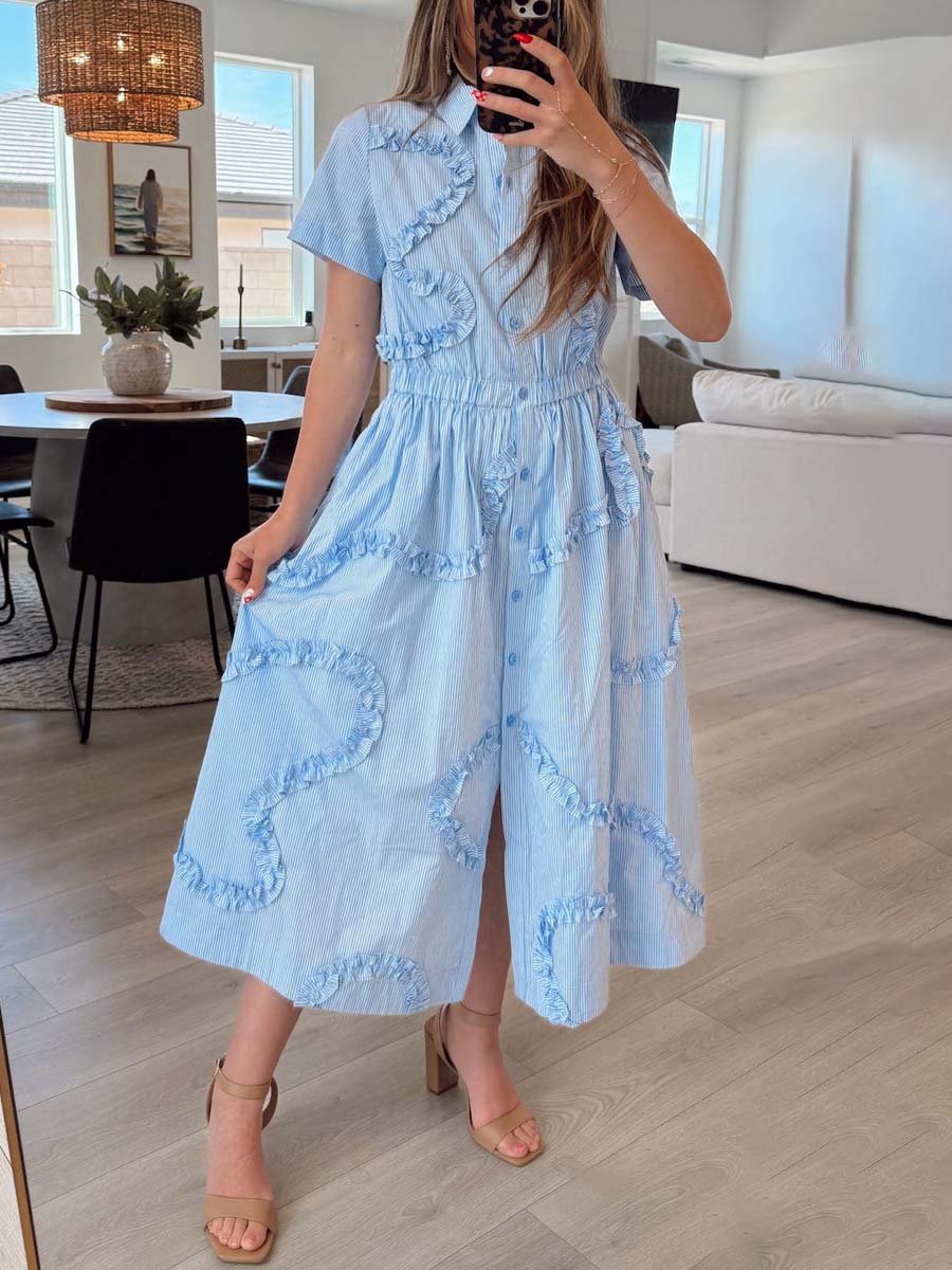 Ruffled Short Sleeve Midi Dress