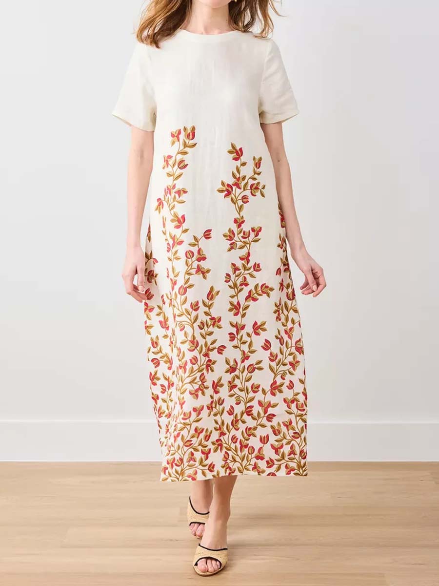 Floral Print Short Sleeve Maxi Dress