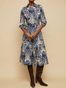 Placed Print Long Sleeve Belted Dress